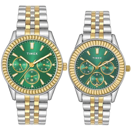 TIMEX Analog Watch for Unisex with Green Round Dial & Multicolor Stain