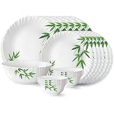 Larah by Borosil Bamboo Leaves Fluted Series Opalware Dinner Set | 27