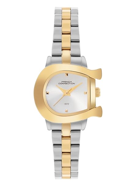 French Connection 3 Hands Sliver Asymmetrical Dial Stainless Steel Str