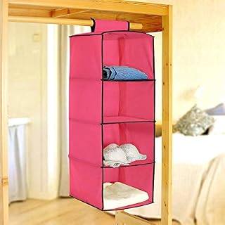 PINDIA Fancy & Foldable 4 Layer Pink with Black Border Hanging Storage