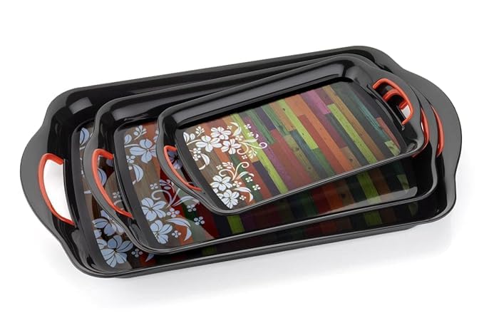 SORATH Set of 3 Printed Plastic Serving Trays | Multipurpose Kitchen &