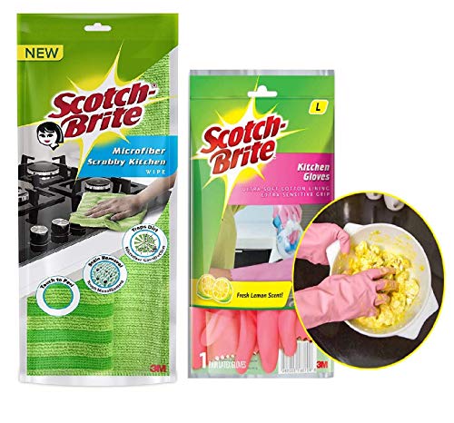Scotch-Brite Microfiber Scrubby Kitchen Wipe, 36x30cm and Kitchen Glov