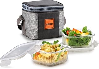 CELLO Glassy Square Lunch Box Set of 2 Pcs (320ml x 2) with Jacket For