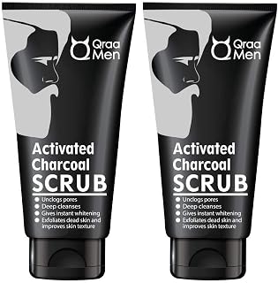 Qraa Men Activated Charcoal Scrub with Essential Oils | For deep clean