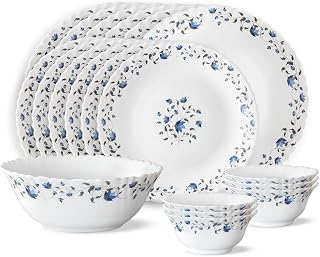 Larah by Borosil Fluted Series Helena Opalware Dinner Set | 19 Piece f