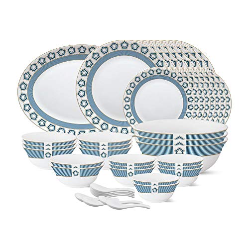 Larah by Borosil - Tiara Series, Crystal, 44 Pcs, Opalware Dinner Set,