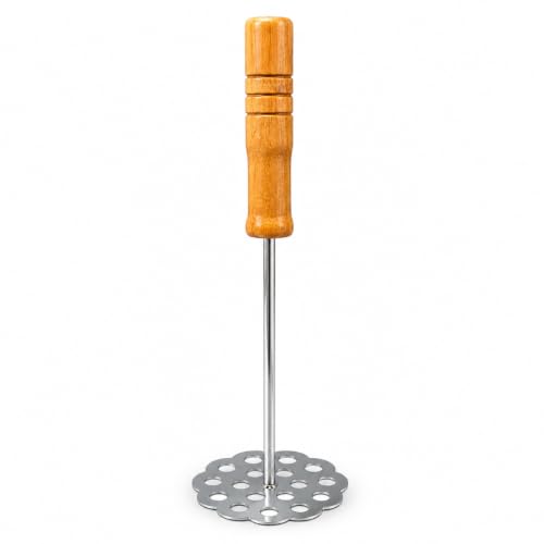 Stainless Steel Potato Masher with Wooden Handle | Heavy Duty Vegetabl