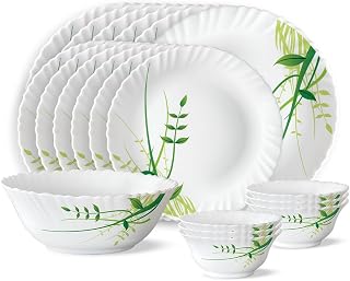 Larah By Borosil Herbs Opalware Dinner Set, 19-Pieces, White