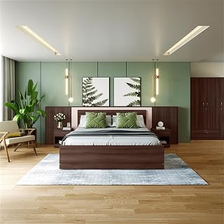 EWA Engineered Wood Queen Bed and 2-Door Wardrobe Set