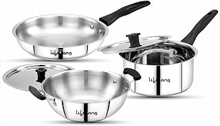 Lifelong 5 Piece Stainless Steel Cookware Set|2.2L Kadhai with Lid 22c
