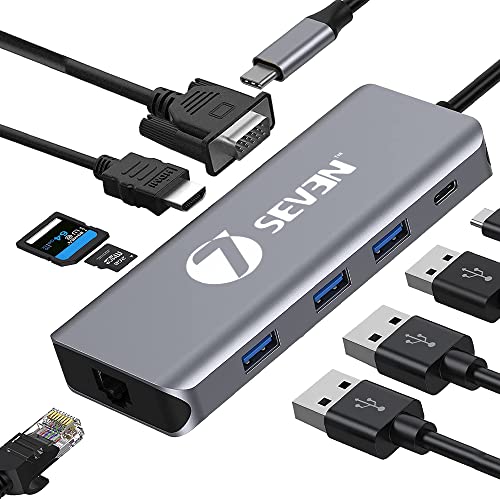 7SEVEN USB C Hub 9-in-1 Multiport Adapter with 4K HDMI, Gigabit Ethern