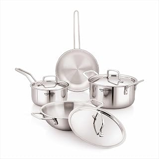 Triply Stainless Steel Cookware Set 7 Pcs - Deep Kadai(3.4L), Saucepan