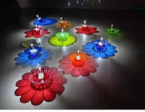 SORATH Acrylic Diyas  Colorful Lotus Oil Lamps with Wick for Pooja & G