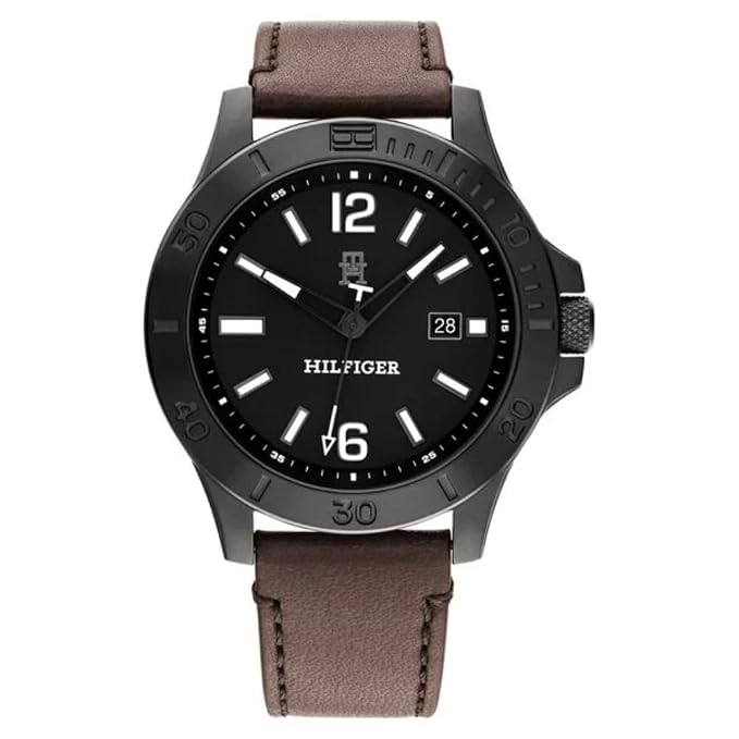 Tommy Hilfiger Black Dial Brown Colour Leather Strap Analog Watch for