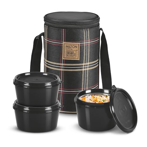 MILTON Lofty Lunch Box with Steel Cutlery, 3 Microwave Safe Inner Stee