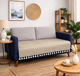 BSB HOME 3 Seater Quilted Velvet Sofa Cover with Tassels | Soft Washab