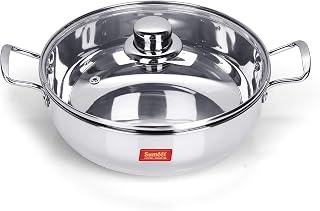 Stainless Steel Kadhai with Glass Lid, Size No.11, 1.5L
