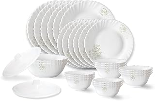 Larah by Borosil Ingot Fluted Series Opalware Dinner Set | 28 Pieces f