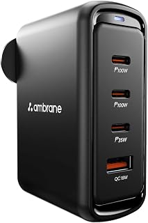Ambrane 100W GaN Charger: Fast Charging Adapter with 4 Ports (3 USB-C