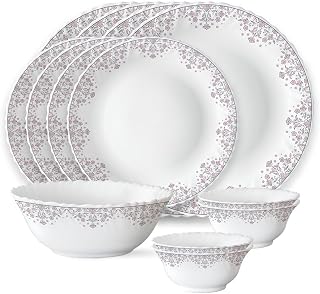 Larah by Borosil Lark Fluted Series Opalware Dinner Set | 13 Pieces fo