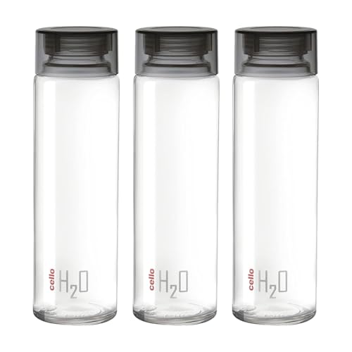 CELLO H2O Glass Fridge Water Bottle with Plastic Cap | Leak proof & br