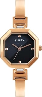 Analog Watch for Women with Black Octagonal Dial & Rose Gold Brass Bra