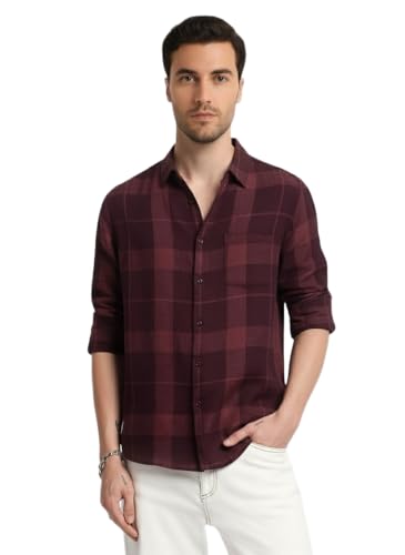 Yellow Dash Mens Casual N Formal Single Pocket Check Shirt | Maroon |