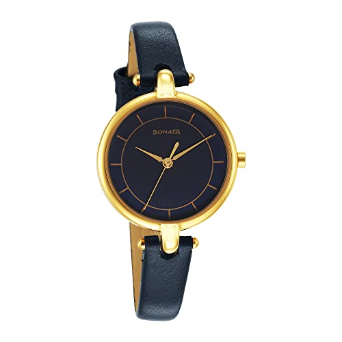 Sonata Gold Edit Blue Dial Women Analog Watch with Leather Strap-NR870