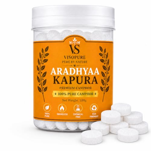 Visopure | Aradhyaa Camphor Tablet 100g Jar - Pack of 1 | 100% Pure |