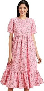 Women Rayon Fit and Flare One Piece Midi Length Dress (Available in Pl