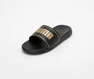 Puma unisex-adult Slide Max Black-Metallic Gold Slide Sandal - 9 UK (3