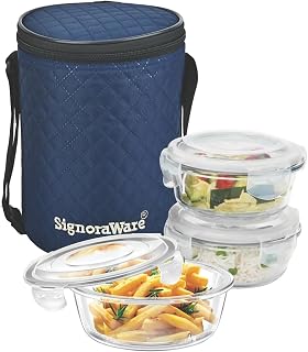 SIGNORA WARE Safe Store Round Tempered Glass Lunch Box| Airtight & Lea