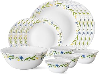 Larah by Borosil Cripper Opalware Dinner Set, 13-Pieces, White