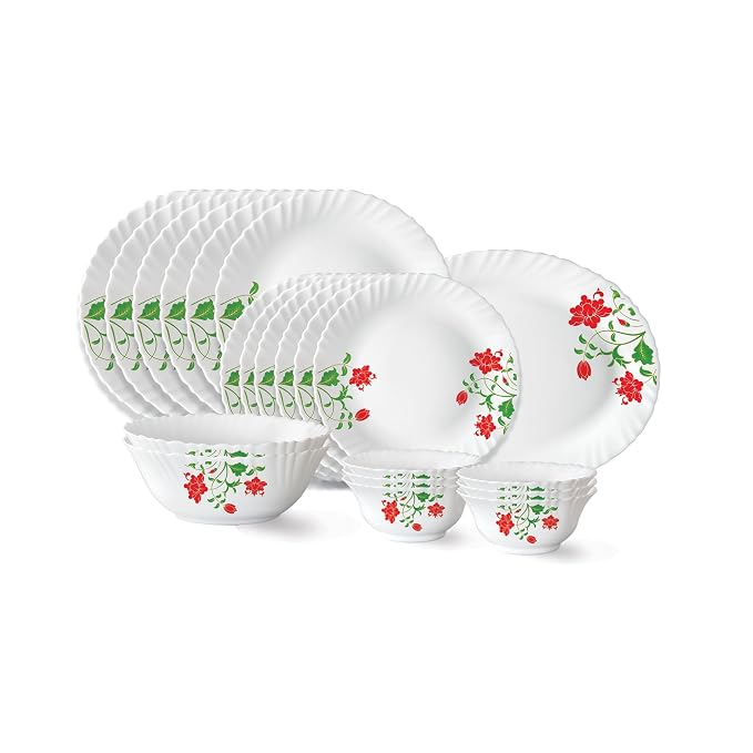 Larah by Borosil Hazel Fluted Series Opalware Dinner Set | 21 Pieces f