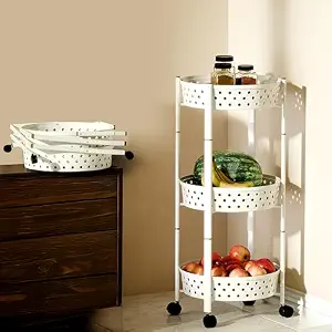 Lifelong Kitchen Storage Rack|3-Layer Baskets|Foldable & Rolling Stora