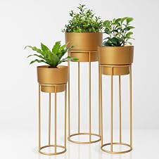 TrustBasket Metal Decorative Floor Stand - Gold Indoor Outdoor Plant S