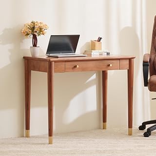 Amanda Acacia Wood Study Desk with Drawer | Solid Wood | Brown | 1 Yea