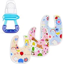 GLUN 3 Piece Feeding Bibs & 1 Piece Fruit Nipple Nibbler Combo Set for