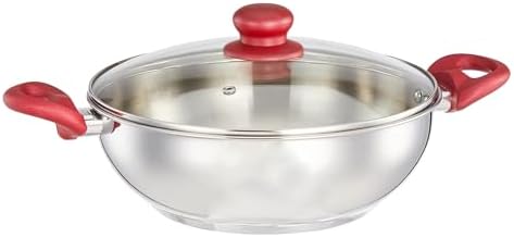 Stainless Steel Impact Bottom Kadhai with Glass Lid (26 cm) | Gas Stov
