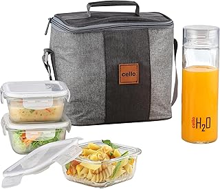 Glassy Square Lunch Box with Jacket for Office, Transparent | 3 x 320m