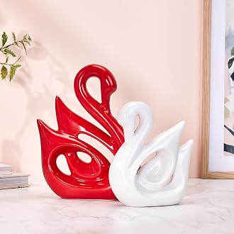 Amazon Basics Happy Swan Couple Piano Finish Ceramic Figures for Home