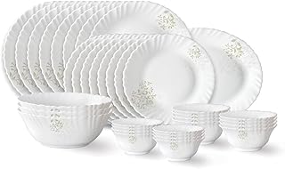 Larah by Borosil Ingot Fluted Series Opalware Dinner Set | 36 Pieces f