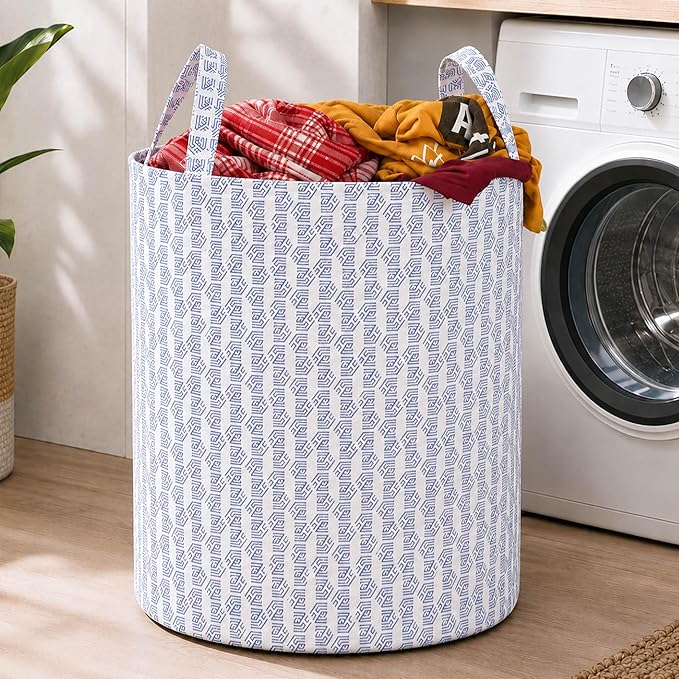 Homestrap 45L Round Non-Woven Printed Laundry Basket for Clothes Stora