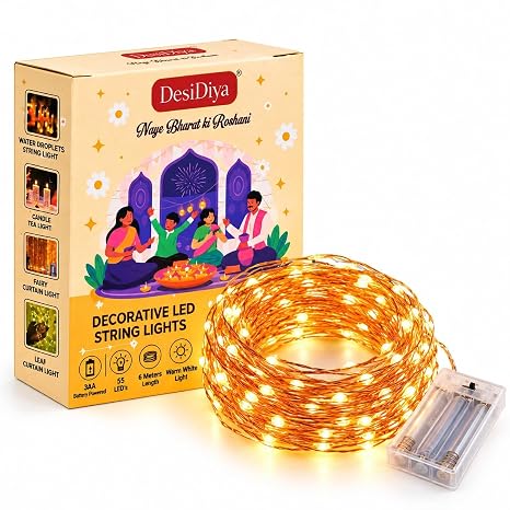 Desidiya Fairy String Decorative LED Lights Warm White, 6 Meters, 55 L