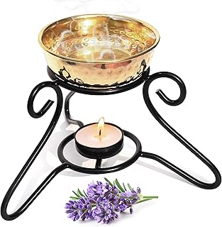 Pure Source (India) Metal Aroma Burner and Pure Brass Bowl (Black), 7