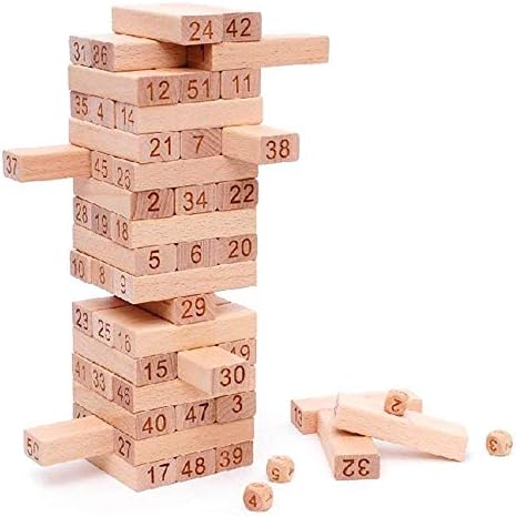 54 Pcs Wooden Tumbling Tower Game  Indoor Stacking Puzzle Blocks for K