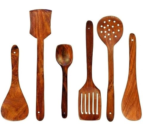 Green Wood Natural Wooden Spoon Set for Cooking Includes Frying Servin