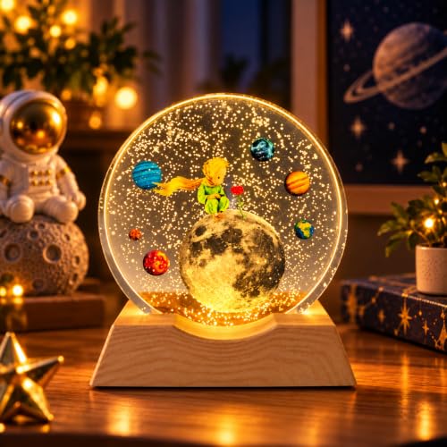 One94Store 3D Acrylic LED Night Light  Warm White & Moon and Stars Des