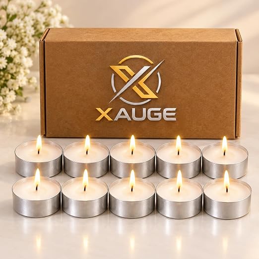XAUGE Wax Tealight Candles White Unscented,| Classic Round Design (10)