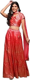 Cotton Blend Printed Straight Festive Blouse With Dupatta And Lehenga